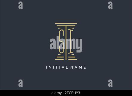 SI initial monogram with pillar shape logo design inspiration Stock Vector