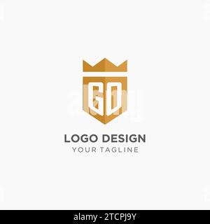 Monogram GO logo with geometric shield and crown, luxury elegant initial logo design vector graphic Stock Vector