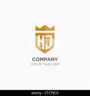 Monogram HJ logo with geometric shield and crown, luxury elegant initial logo design vector graphic Stock Vector