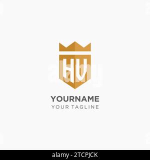 Monogram HV logo with geometric shield and crown, luxury elegant initial logo design vector graphic Stock Vector