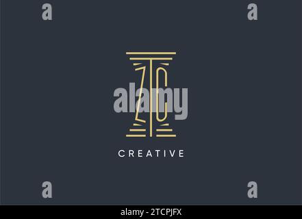 ZC initial monogram with pillar shape logo design inspiration Stock Vector