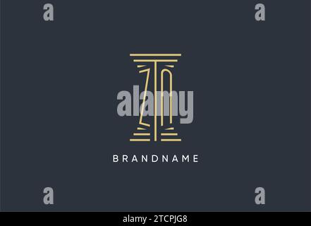 ZN initial monogram with pillar shape logo design inspiration Stock Vector
