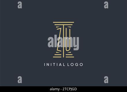 ZU initial monogram with pillar shape logo design inspiration Stock Vector