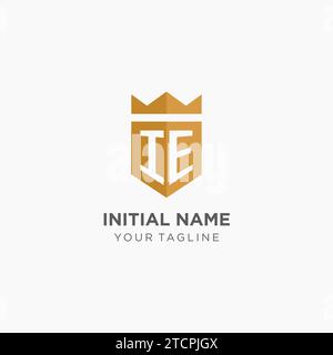 Monogram IE logo with geometric shield and crown, luxury elegant initial logo design vector graphic Stock Vector