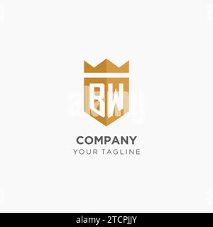 Monogram BW logo with geometric shield and crown, luxury elegant initial logo design vector graphic Stock Vector