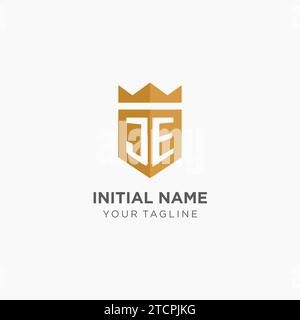 JE logo with shield and crown, initial monogram logo design ideas Stock ...