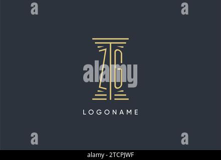 ZG initial monogram with pillar shape logo design inspiration Stock Vector
