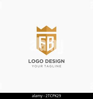 Monogram FB logo with geometric shield and crown, luxury elegant initial logo design vector graphic Stock Vector