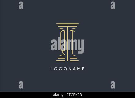 QT initial monogram with pillar shape logo design inspiration Stock Vector