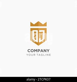 Monogram OJ logo with geometric shield and crown, luxury elegant initial logo design vector graphic Stock Vector