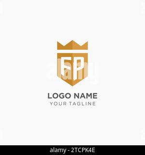 Luxury FP logo monogram shield shape monoline style with gold color and ...