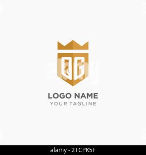 Luxury QG logo monogram shield shape monoline style with gold color and ...