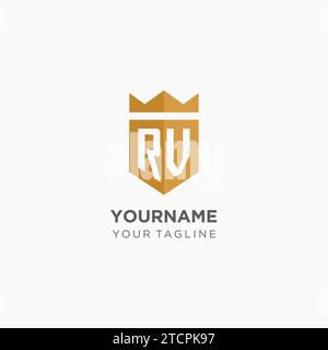 Luxury RV logo monogram shield shape monoline style with gold color and ...