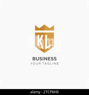 Luxury KL logo monogram shield shape monoline style with gold color and ...