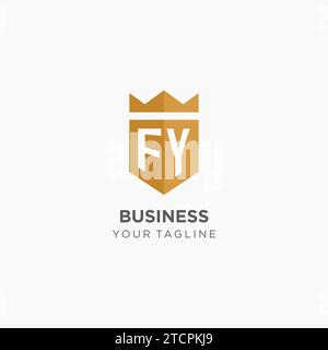 Monogram FY logo with geometric shield and crown, luxury elegant initial logo design vector graphic Stock Vector