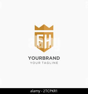 Luxury FH logo monogram shield shape monoline style with gold color and ...