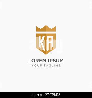 Monogram KA logo with geometric shield and crown, luxury elegant initial logo design vector graphic Stock Vector