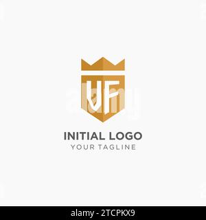 Monogram VF logo with geometric shield and crown, luxury elegant initial logo design vector graphic Stock Vector