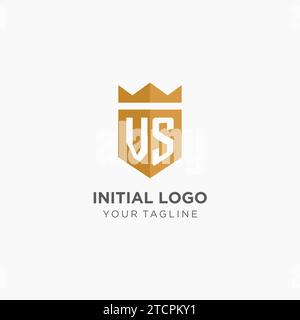 Monogram VS logo with geometric shield and crown, luxury elegant initial logo design vector graphic Stock Vector