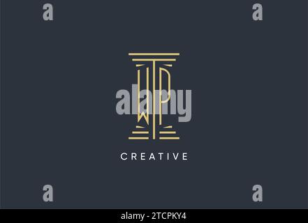 WP initial monogram with pillar shape logo design inspiration Stock Vector