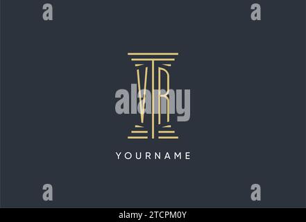 VR initial monogram with pillar shape logo design inspiration Stock Vector