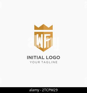 Monogram WF logo with geometric shield and crown, luxury elegant initial logo design vector graphic Stock Vector