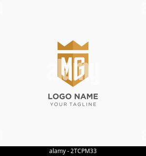 Monogram MG logo with geometric shield and crown, luxury elegant initial logo design vector graphic Stock Vector