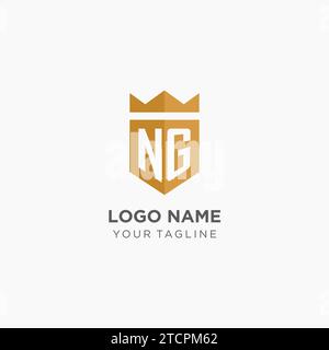 Luxury NG logo monogram shield shape monoline style with gold color and ...