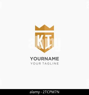 Monogram KI logo with geometric shield and crown, luxury elegant initial logo design vector graphic Stock Vector