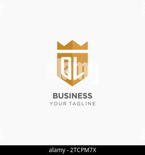 Luxury QL logo monogram shield shape monoline style with gold color and ...