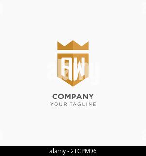 AW monogram logo initial with crown and shield guard shape style vector ...