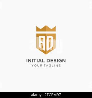 AD monogram logo initial with crown and shield guard shape style vector ...