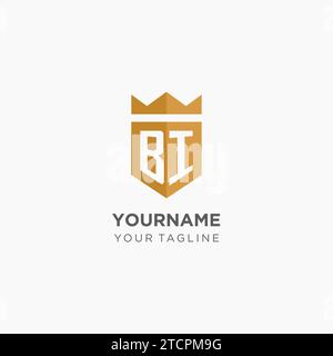 Luxury BI logo monogram shield shape monoline style with gold color and ...