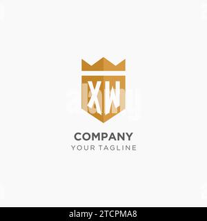 Monogram XW logo with geometric shield and crown, luxury elegant initial logo design vector graphic Stock Vector