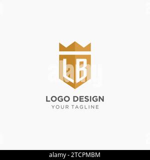 Monogram LB logo with geometric shield and crown, luxury elegant initial logo design vector graphic Stock Vector