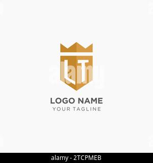 Monogram LT logo with geometric shield and crown, luxury elegant initial logo design vector graphic Stock Vector