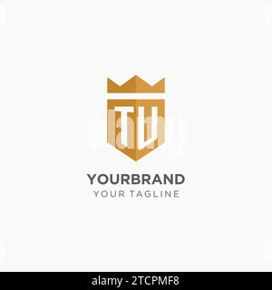 Monogram TU logo with geometric shield and crown, luxury elegant initial logo design vector graphic Stock Vector