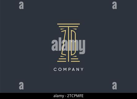 ZD initial monogram with pillar shape logo design inspiration Stock Vector