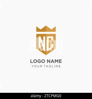 Monogram NC logo with geometric shield and crown, luxury elegant initial logo design vector graphic Stock Vector