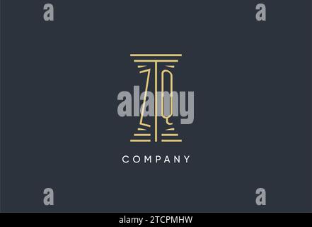 ZQ initial monogram with pillar shape logo design inspiration Stock Vector