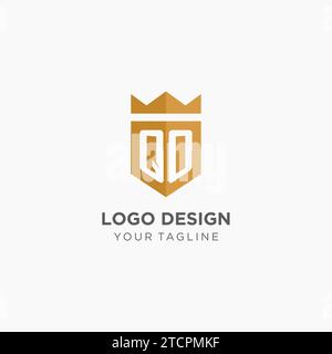 Luxury QO logo monogram shield shape monoline style with gold color and ...