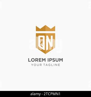 Monogram QN logo with geometric shield and crown, luxury elegant initial logo design vector graphic Stock Vector