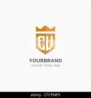 Monogram CU logo with geometric shield and crown, luxury elegant initial logo design vector graphic Stock Vector