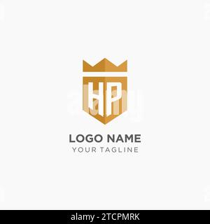 Monogram HP logo with geometric shield and crown, luxury elegant initial logo design vector graphic Stock Vector