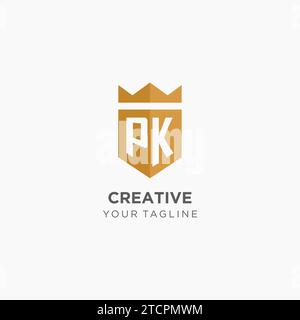 PK monogram logo initial with crown and shield guard shape style vector ...
