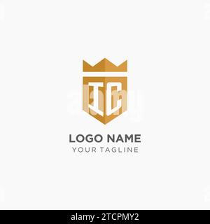 Monogram IC logo with geometric shield and crown, luxury elegant initial logo design vector graphic Stock Vector