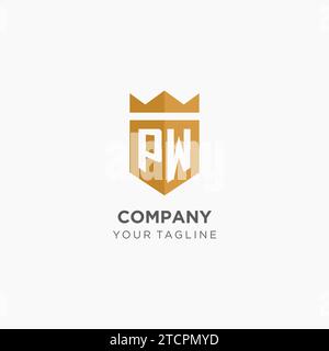 PW monogram logo initial with crown and shield guard shape style vector ...