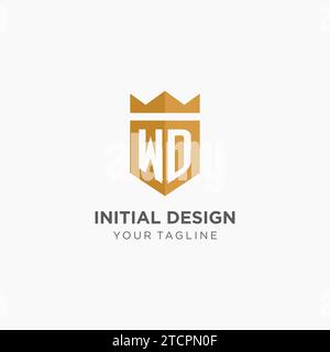 Monogram WD logo with geometric shield and crown, luxury elegant initial logo design vector graphic Stock Vector