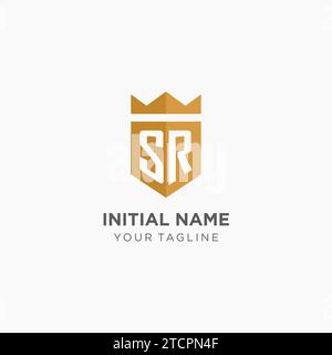 Luxury SR logo monogram shield shape monoline style with gold color and ...