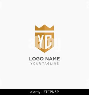 Monogram YC logo with geometric shield and crown, luxury elegant initial logo design vector graphic Stock Vector